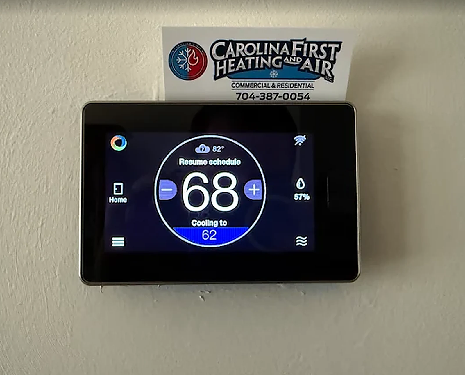 Smart thermostat installation by Carolina First Heating & Air