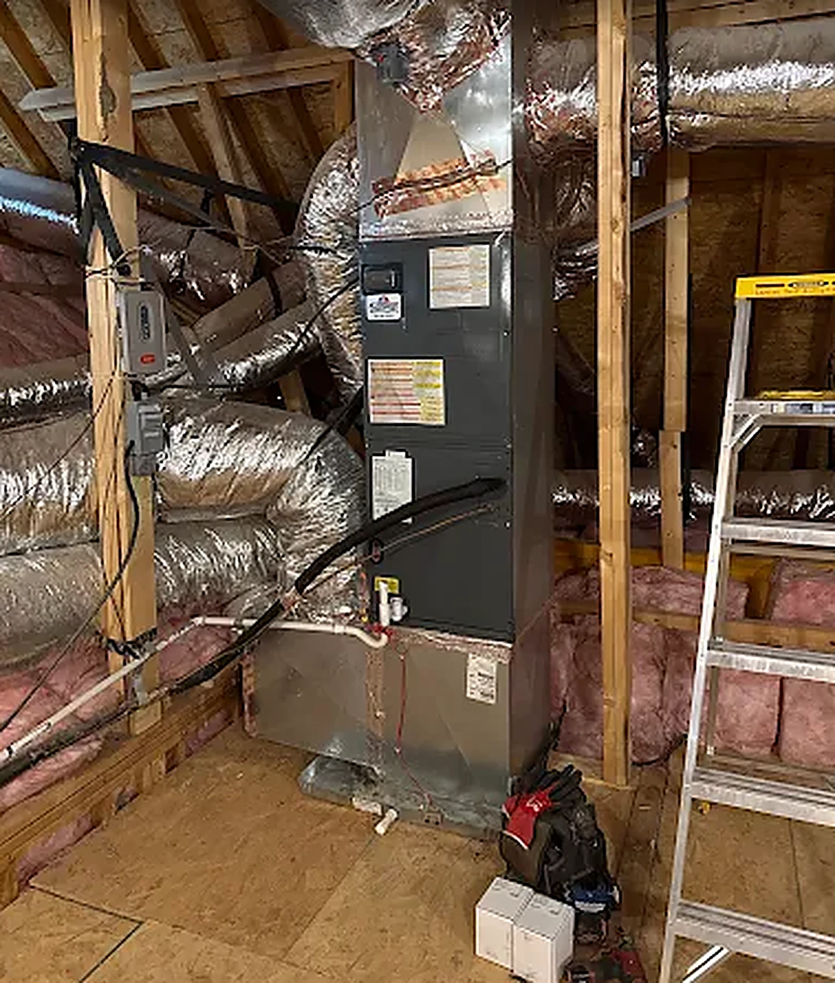 Attic air handler and ductwork installation